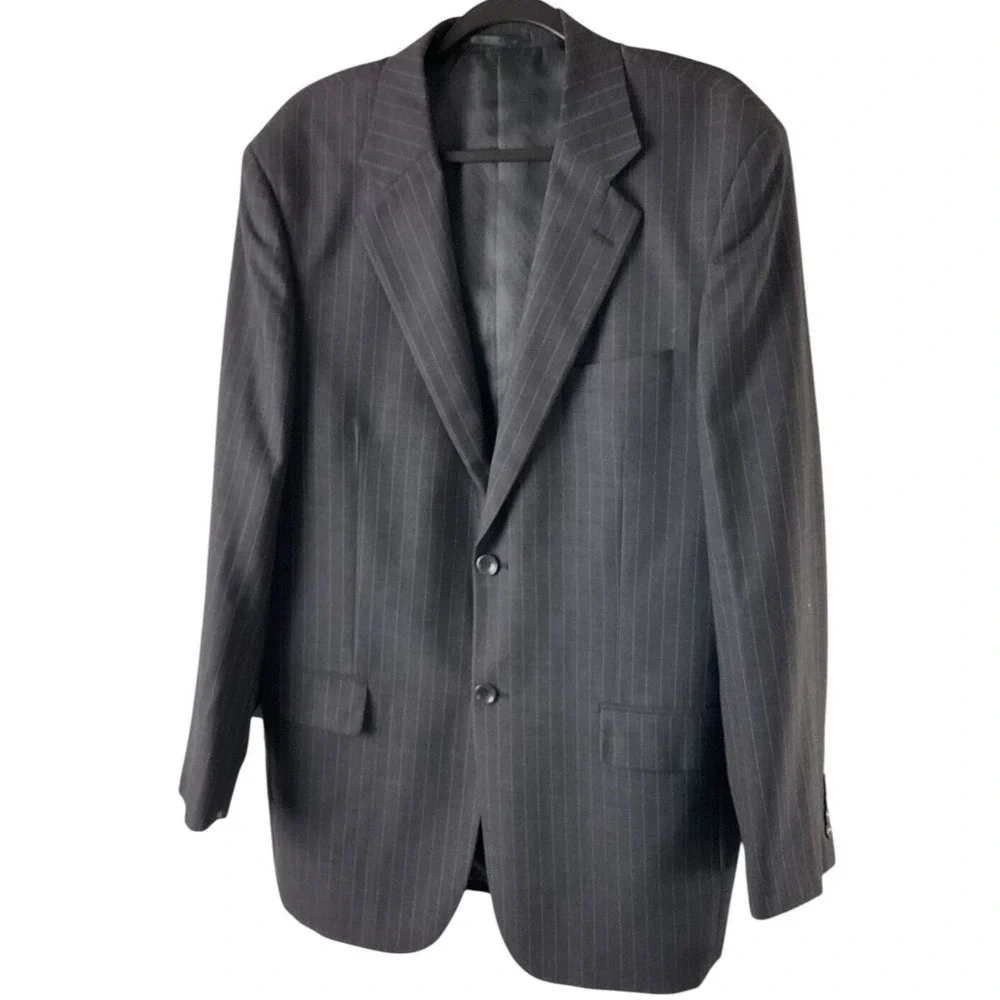 Rossellini Milan Italy Mens 42L Pinstripe Blazer Super 120s Virgin Wool Charcoal